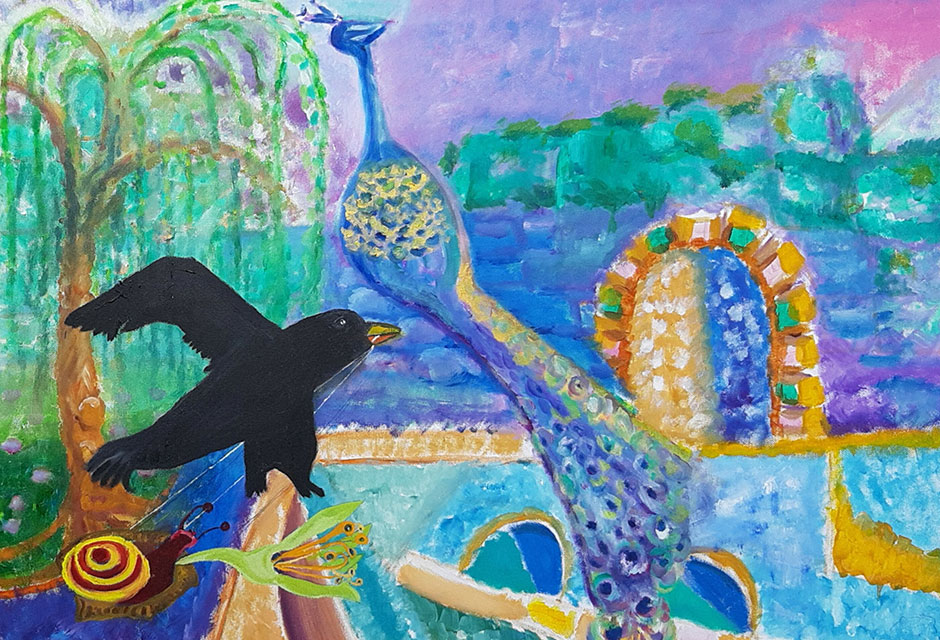 Rabe und Pfau im Schöntal